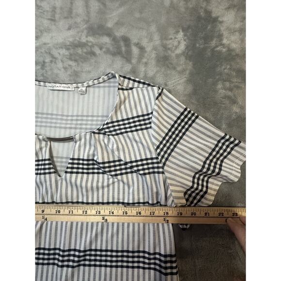 Notations Women’s XL Striped Plaid Bar Neck Top Short Sleeve Stretch Blouse - Picture 6 of 7